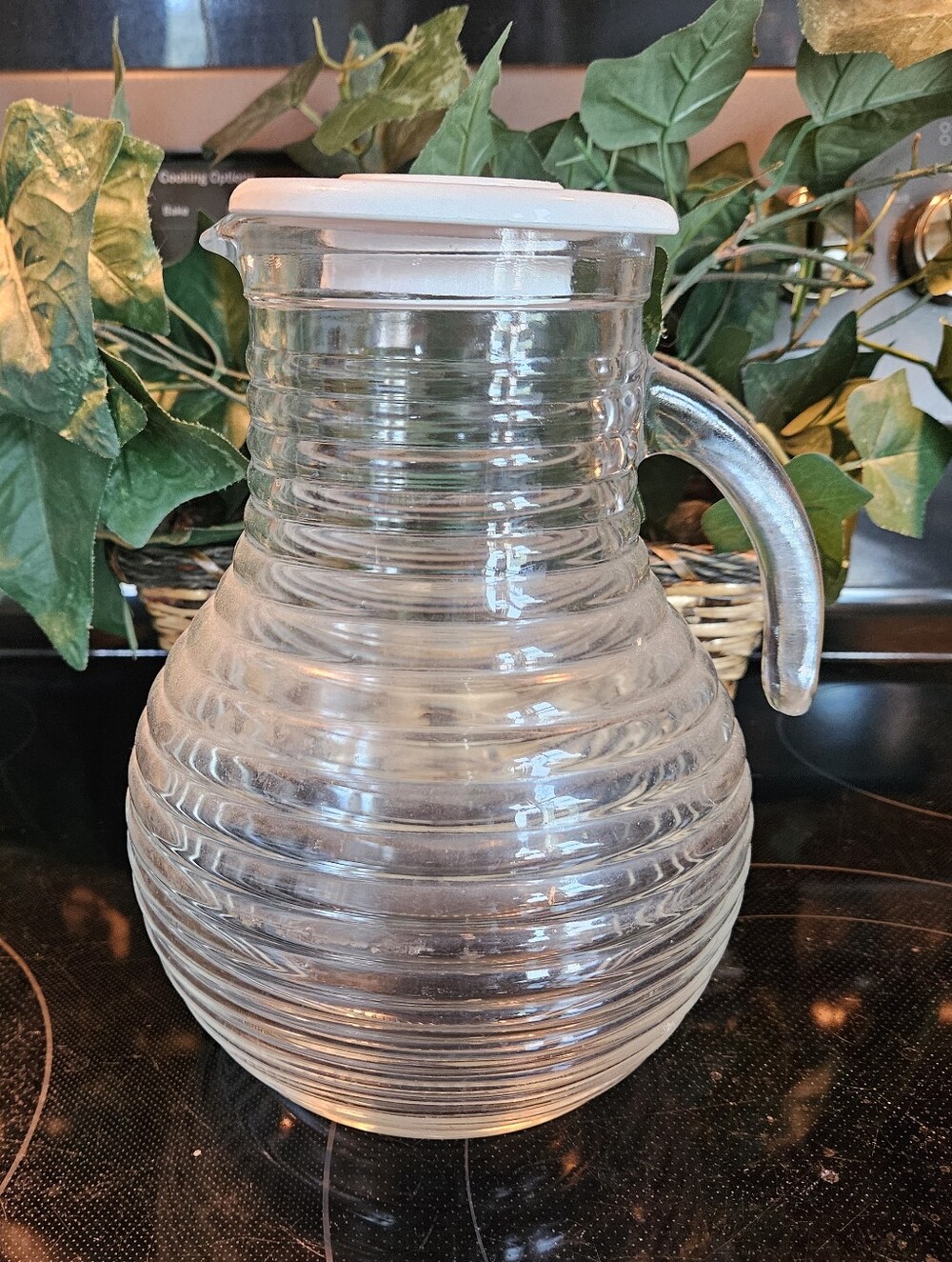 Vintage Beehive Pitcher Bormioli Rocco Large Clear Ribbed Glass Italy 8.5" 2QTS